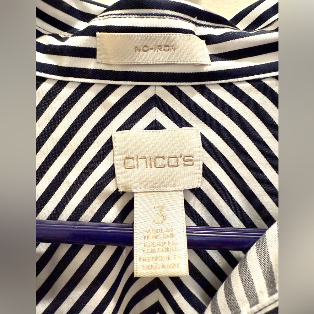 Chico’s non-iron Black and White Striped button down shirt, XL (Chicos 3). - Picture 2 of 4